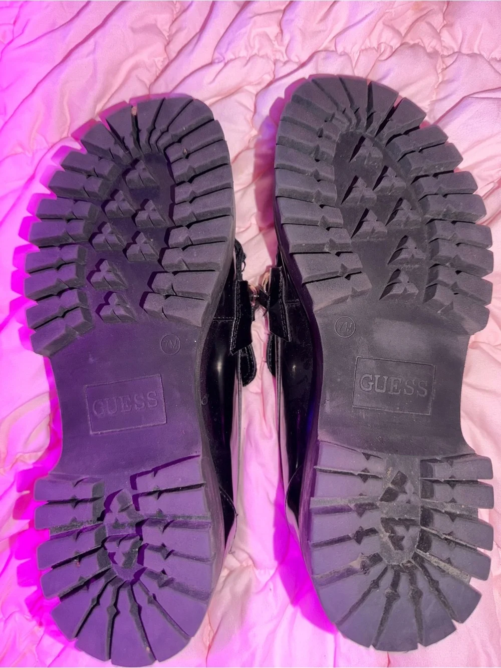 Guess Black Patent Loafers with Silver Chain Accent